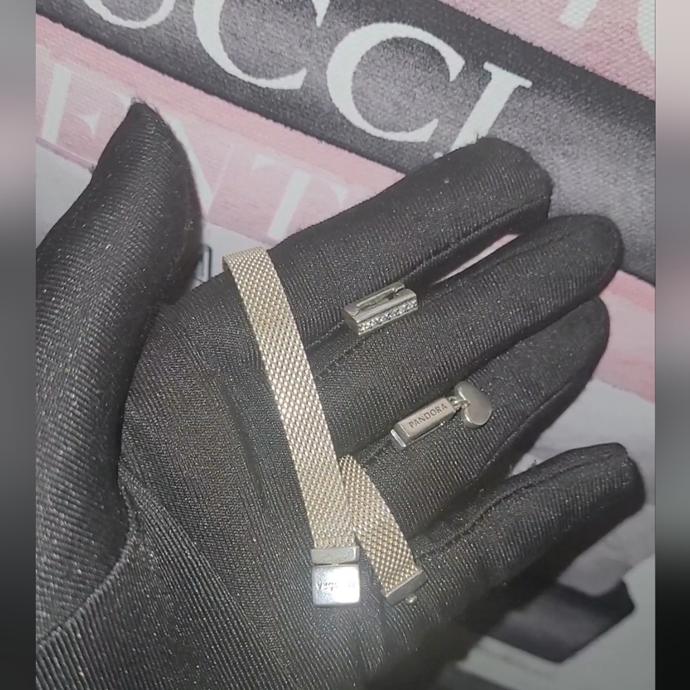 Pandora Reflexions Mesh Bracelet W/2 Reflection Charms - 925 Sterling Silver ๐ฅ - Picture 6 of 9